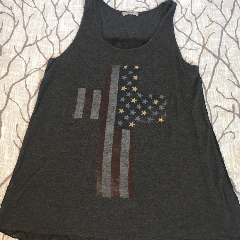 American Cross Print Tank with Sheer Back Detail